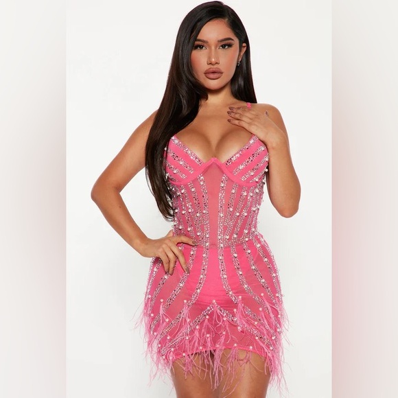 Fashion Nova Dresses & Skirts - Fashion Nova Vibrant Pink Beaded Mini Dress